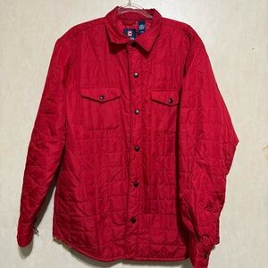 Chaps Solid Red Quilted Lightweight Snap Button Shirt Jacket